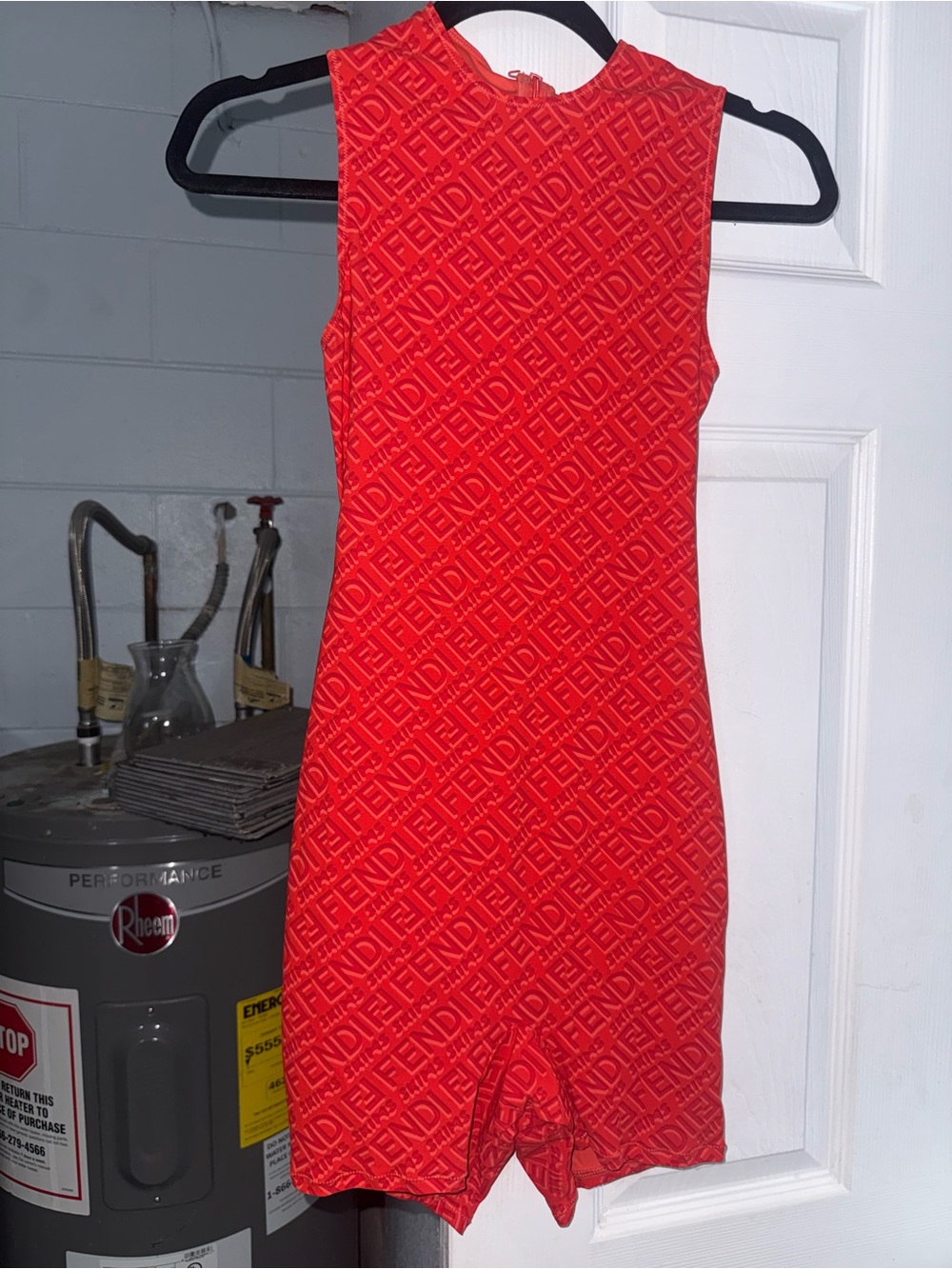 Fendi Bright Red Sleeveless Logo Sheath Dress